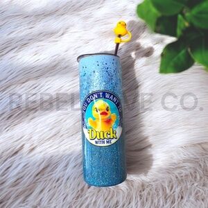 Duck With Me Blue Glitter Handmade Tumbler 20oz Stainless Steel NEW